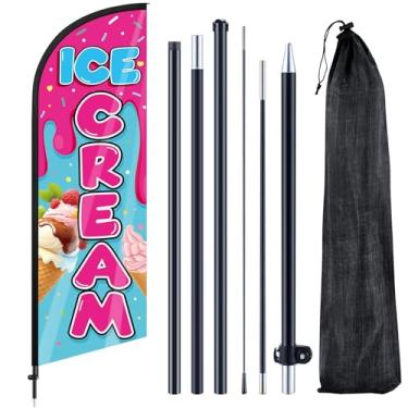 Imagem de Remagr Ice Cream Advertising Feather Flag 2.1 m Advertising Swooper Flag Banner Sinais com mastro de bandeira e estaca de chão Suporte de bandeira de pena para loja comercial fora