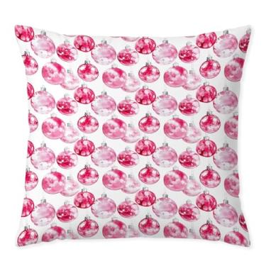 Imagem de Welshower Capas de almofada de bola de Natal rosa 45,7 x 45,7 cm, decoração de Natal infantil, rosa, feminino, bolas decorativas, para sofá, quarto, sala de estar, casa