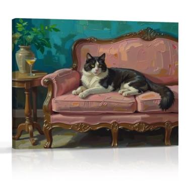 Imagem de Linda decoração peculiar peculiar gato coquetel gato presentes para mulheres decoração de parede tela arte emoldurada arte impressão de arte pôsteres para casa sala de jantar bar carrinho meninas