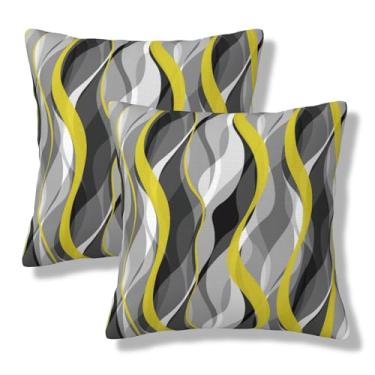 Imagem de NOCTILYRA Capas de almofada cinza preto e amarelo 50 x 50 conjunto de 2 fronhas modernas geométricas curtas de pelúcia arte abstrata capa de almofada quadrada fronhas decorativas para sofá-cama sofá