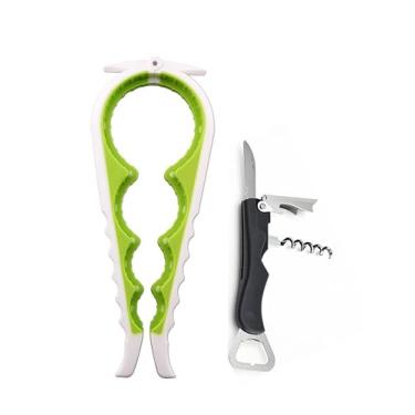 Imagem de Zmingxuan Abridor de garrafa multifuncional 7 em 1, abridor de lata de cozinha com saca-rolhas, abridor de frascos e abridor de latas para mãos fracas, idosos com artrite e qualquer pessoa com baixa