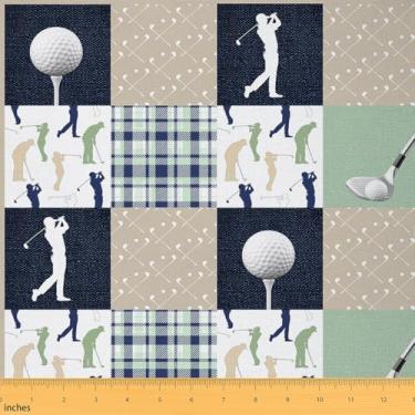Imagem de Tecido temático de golfe por The Yard Aquarela Patchwork Grid Stripes Decor Tecidos para amantes de costura Estilo Esportes Radicais Tecido estampado para estofamento DIY e detalhes em casa 2 metros