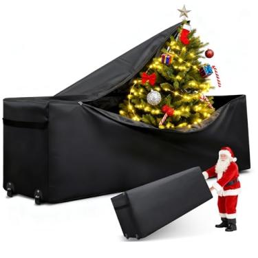 Imagem de AIGOTSUKI Bolsa de armazenamento com rodinhas para árvore de Natal, serve para árvores de Natal de até 2,7 a 3,7 m de altura, extra grande, resistente, 150 x 50 x 71 cm com rodas
