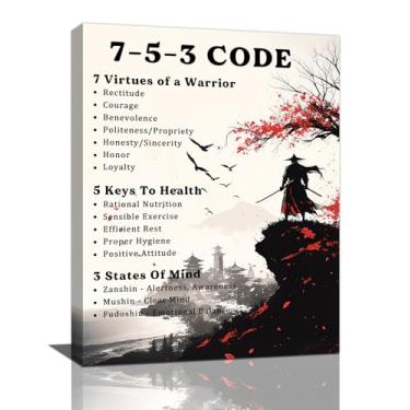 Imagem de Arte de parede de samurai japonês, decoração de parede 7 virtudes do bushido, pintura emoldurada de bushido japonês, arte japonesa para decoração de casa, sala de estar, quarto, 40 cm x 30 cm L