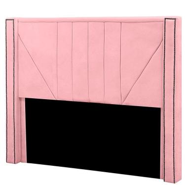 Imagem de Cabeceira Casal Estofada Para Cama Box Toronto Veludo Cor Rosa Bebe