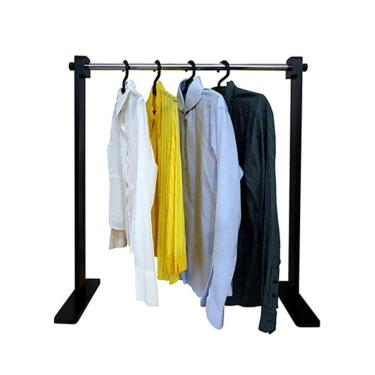 Imagem de Cabideiro Simples De Piso Chão Arara Camiseiro Desmontável Preto Laca