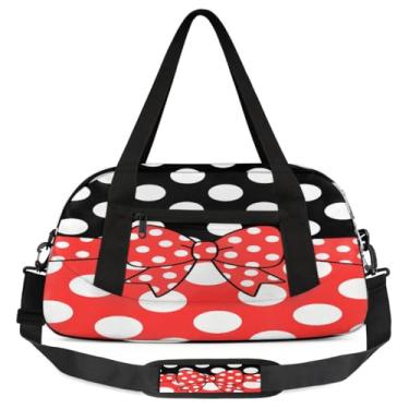 Imagem de Bolsa de viagem de academia para meninos – Bolsa infantil de fim de semana com bolso frontal com zíper para prática escolar, bolsas de mão para adolescentes, Laço de bolinhas vermelhas, Desenho