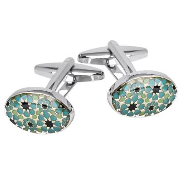 Imagem de Abotoaduras: elegante design oval em esmalte azul e preto