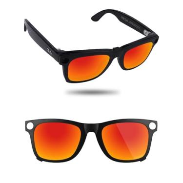 Imagem de Fiskr Óculos de sol polarizados Clip-On compatíveis com Ray-Ban Meta Wayfarer RW4012 (Gen 2) 53 mm - Proteção UV para mulheres e homens, Vermelho fogo, 53mm