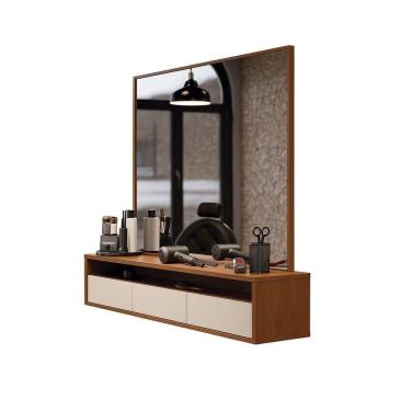 Imagem de Bancada Suspensa Para Salão De Beleza Cabeleireiro Balcão De Barbearia Life Off White Com Freijo - Moveisaqui