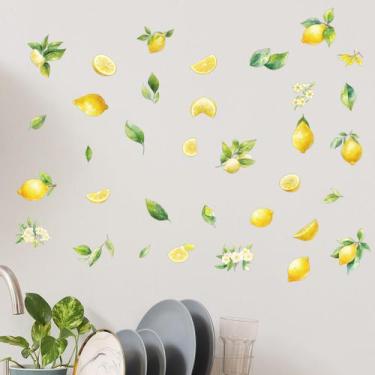 Imagem de Adesivos de parede: limão, flor de frutas cítricas, aquarela, PVC - yi