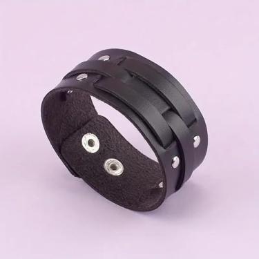 Imagem de Pulseira de couro PU larga para homens, hip hop, punk, ajustável, retrô, preta, vintage, rock, estilo gótico, joia de pulso, pulseira de corda trançada, unissex, pulseiras de punho presente para