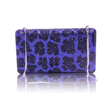 Imagem de Bestenda Bolsa de mão Leaprod de cristal para mulheres, formal, exclusiva, para casamento, animal, strass, festa noturna, Safira, Large