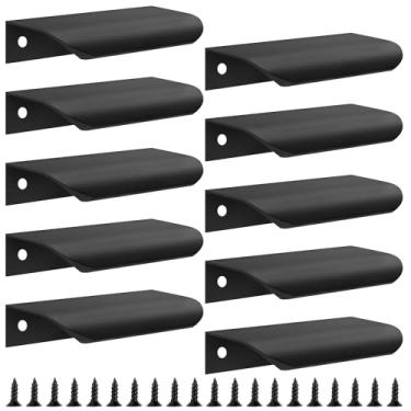 Imagem de Vancoho Pacote com 10 puxadores de dedo pretos para armários, puxadores de gaveta de borda de 8 cm ocultos modernos de alumínio para porta de armário de cozinha, preto fosco