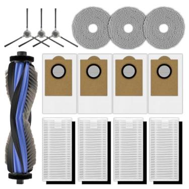 Imagem de (Pacote com 16) Peças de reposição M3 compatíveis com aspirador de pó robô Lefant M3, 1 escova de rolo, 4 escovas laterais, 4 sacos de pó, 4 filtros HEPA com filtros de espuma, 3 almofadas de esfregão