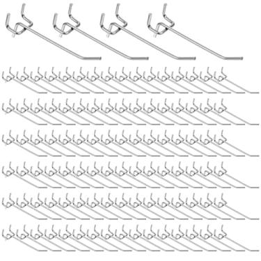Imagem de Meyeyaia Pacote com 100 ganchos prateados para placa de estacas de ferro de 15 cm, ganchos de prateleira de metal para quadro de estacas 1/8 e 1/4 para garagem, escritório, cozinha, loja