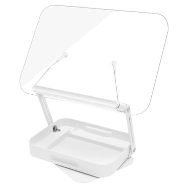 Imagem de Suporte de livro ajustável de acrílico para leitura, suporte de leitura dobrável com clipes de página elásticos e bandeja para partituras de música, receita, tablet, laptop, suporte de livro de