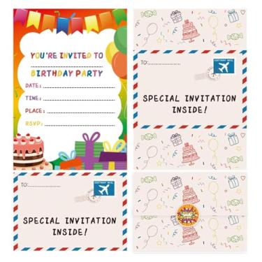 Imagem de EVBEA 24 peças de convites de festa de aniversário com envelopes, convites de aniversário e adesivos para meninas, meninos, crianças, decoração de festa