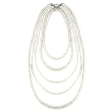Imagem de Colar de pérolas multicamadas para mulheres, colar de pérolas falsas brancas em camadas, bijuteria, casamento, noiva, década de 1920, middle, imitação de pérola, Sem Pedra Preciosa
