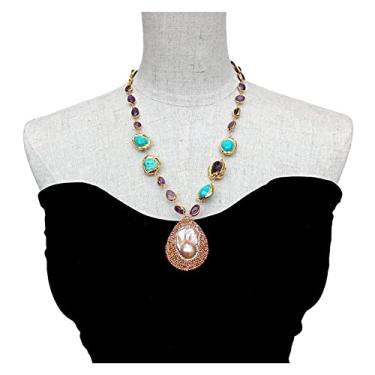 Imagem de URMIBDAI Colares femininos colar de ametista cultivado roxo Keshi pérola pingente joia artesanal