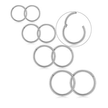 Imagem de Conjunto de argolas de nariz 8 peças, anel de septo de aço inoxidável cirúrgico de titânio para cartilagem, lindo anel de lábio fino 18g/16g prata/preto/dourado, Metal, Sem pedras preciosas,