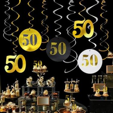 Imagem de Kit de decoração de aniversário de 18, 30, 40, 50, 60º aniversário para homens e mulheres, serpentinas de redemoinhos, para decoração de festa de aniversário, suprimentos preto e dourado 60º (50 9 + 5