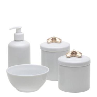 Imagem de Potes, Molhadeira e Porta Álcool Gel Lacinho Dourado Bebê - Potinho de