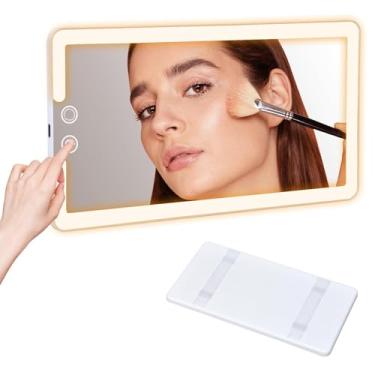 Imagem de Viseira de sol LED, espelhos de carro grandes atualizados com luzes, espelho de maquiagem com iluminação regulável para carro, espelhos retrovisores universais recarregáveis (branco)