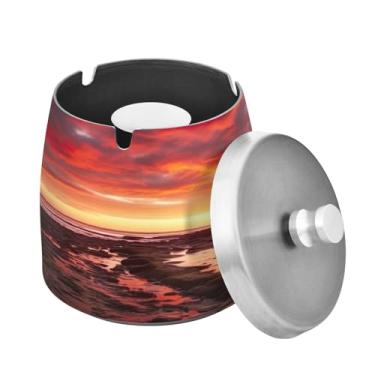 Imagem de Blueangle Cinzeiro de farol pôr do sol com tampa para cigarros, à prova de vento/chuva, aço inoxidável, sem fumaça, inodoro, cinzeiro para uso interno ou externo (524)