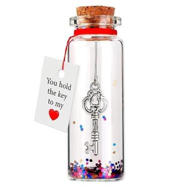 Imagem de 1 frasco de vidro com rolha de cortiça, recipiente de armazenamento transparente com pingentes de chave de liga para projetos de artesanato faça você mesmo, decoração de artigos de festa e