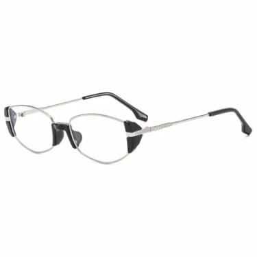 Imagem de JRLLFD Óculos de sol vintage de luxo feminino, retrô, pequeno, oval, armação de metal, masculino, clássico, para dirigir ao ar livre, UV400 (prata, preto, transparente)