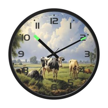 Imagem de SEHANY Highland Cow Relógio de parede silencioso sem tique-taque relógio redondo operado por bateria 30 cm controle de som luz noturna relógios de parede para sala de estar, cozinha, quarto
