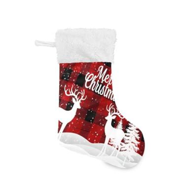 Imagem de GakkiGii Meia grande de Natal de veado de Natal, decoração de Natal suspensa para parede de árvore de lareira, 45 x 31 cm