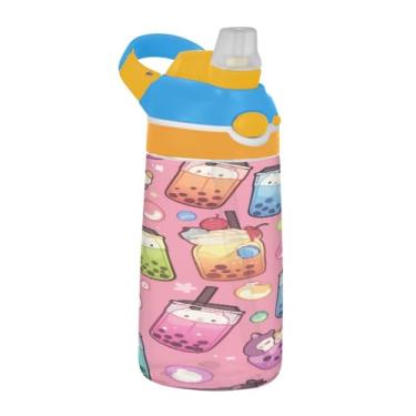 Imagem de Blueangle Garrafa de água Kawaii Bubble Tea de 473 ml, reutilizável Tritan Sports & Travel com design de canudo e tampa de bico pop-up (564)