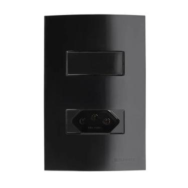 Imagem de Interruptor Soprano Brava Up Tecla Simples - +1 Tomada 2p+T 10A 250V Preto