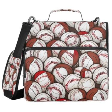 Imagem de Blueangle Fichário com zíper com padrão de bolas de beisebol, bolsa de 3 anéis de 3 anéis, comporta 500 páginas, organizador de zíper com vários bolsos com alça ajustável e alça (647)