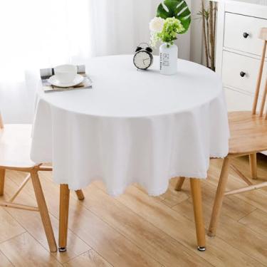 Imagem de Wuluwala Toalha de mesa redonda de tecido decorativo de cor sólida de 122 cm, toalha de mesa de linho de algodão com acabamento em renda, resistente a manchas, capa de mesa de jantar para cozinha