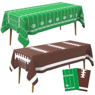Imagem de UnslQonds 2 peças de toalha de mesa de futebol de plástico (137 x 272 cm) capa de mesa descartável de rúgbi para festa de aniversário, decoração interna e externa