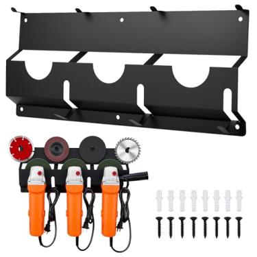Imagem de CCAENI Suporte de esmerilhadeira angular, suporte de 3 compartimentos com gancho de discos, rack de moedor para garagem, oficina ou reboque de ferramentas