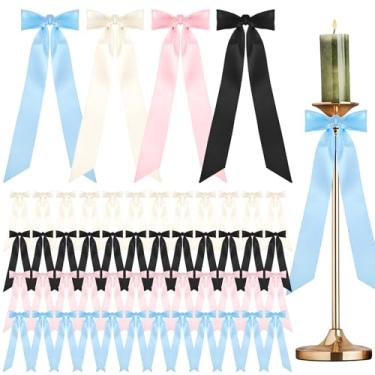 Imagem de MAQUITA 48 peças de decoração de laços de castiçal 33 x 9 cm grandes decorações arcos para castiçal autoadesivo castiçal para Natal, casamentos, festas, chás de noiva e decoração de casa (4 cores)