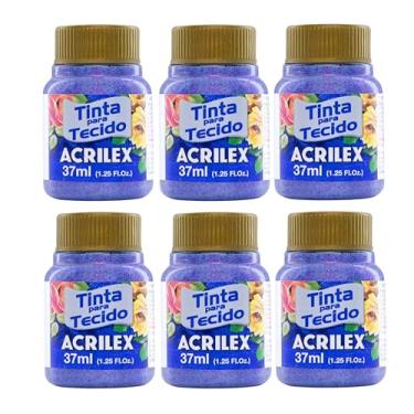Imagem de Kit 6 Tintas para Tecido Glitter Acrilex 37ml Violeta 207 | Brilho Intenso, Fixação a Frio, Alta Durabilidade e Resistência às Lavagens para Artesanato e Customização
