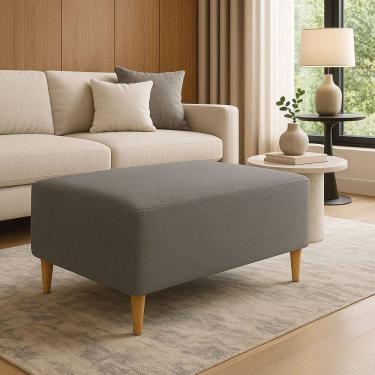 Imagem de Puff Bela Manu Decor Madri Pés Palito Em Linho Cinza Escuro