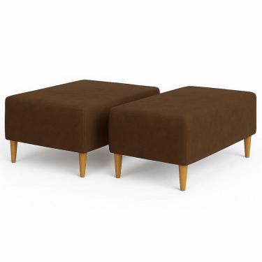Imagem de Kit 2 Puffs Bela Manu Decor Madri Sued Marrom C/ Pés Palito 
