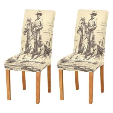 Imagem de CEBUGI Capas de cadeira para sala de jantar, cowboy, montar, elástica, protetora, lavável, removível, para casa, restaurante, banquete, festa, pacote com 4