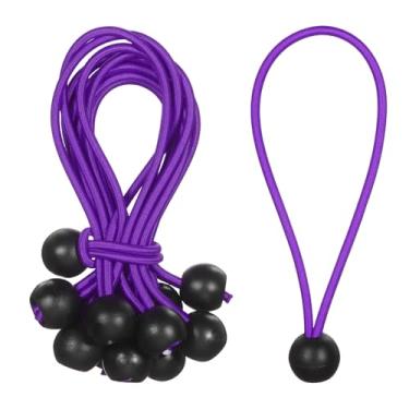 Imagem de PATIKIL Cordão elástico de 15 cm, 35 peças de cordas elásticas com esferas, lona de dossel, cordão elástico para acampamento ao ar livre, postes de barraca de abrigo de carga, roxo
