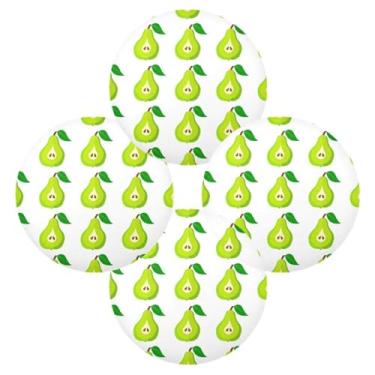 Imagem de Wassud Jogo americano conjunto de 4 tapetes redondos de peras verdes para cozinha e jantar tapetes laváveis resistentes ao calor para decoração de mesa 39 cm