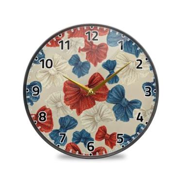 Imagem de WELLDAY Relógio de parede sem tique-taque 30,5 cm - arcos retrô vermelho azul operado por bateria relógio redondo silencioso para casa/escritório/cozinha/sala de aula