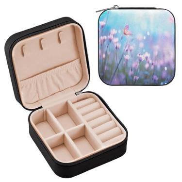 Imagem de YETTASBIN Caixa de joias de flores de borboleta para adolescentes, meninas, mulheres, presente de aniversário, Natal, caixa de armazenamento portátil de couro PU, mini estojo de joias de viagem para