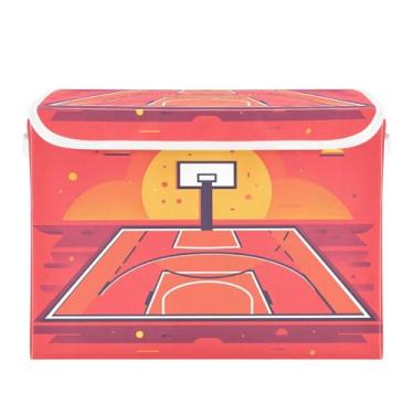 Imagem de STAYTOP Cesto de armazenamento dobrável para quadra de basquete com tampa, caixa de armazenamento decorativa, organizador de cubos, cestas de armazenamento para quarto, armário e sala de estar