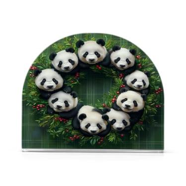 Imagem de Qilmy Bonito panda guirlanda de Natal porta-guardanapos para mesas, elegante suporte de guardanapo de papel de placa acrílica, dispensador de papel de seda independente moderno para jantar, sala de
